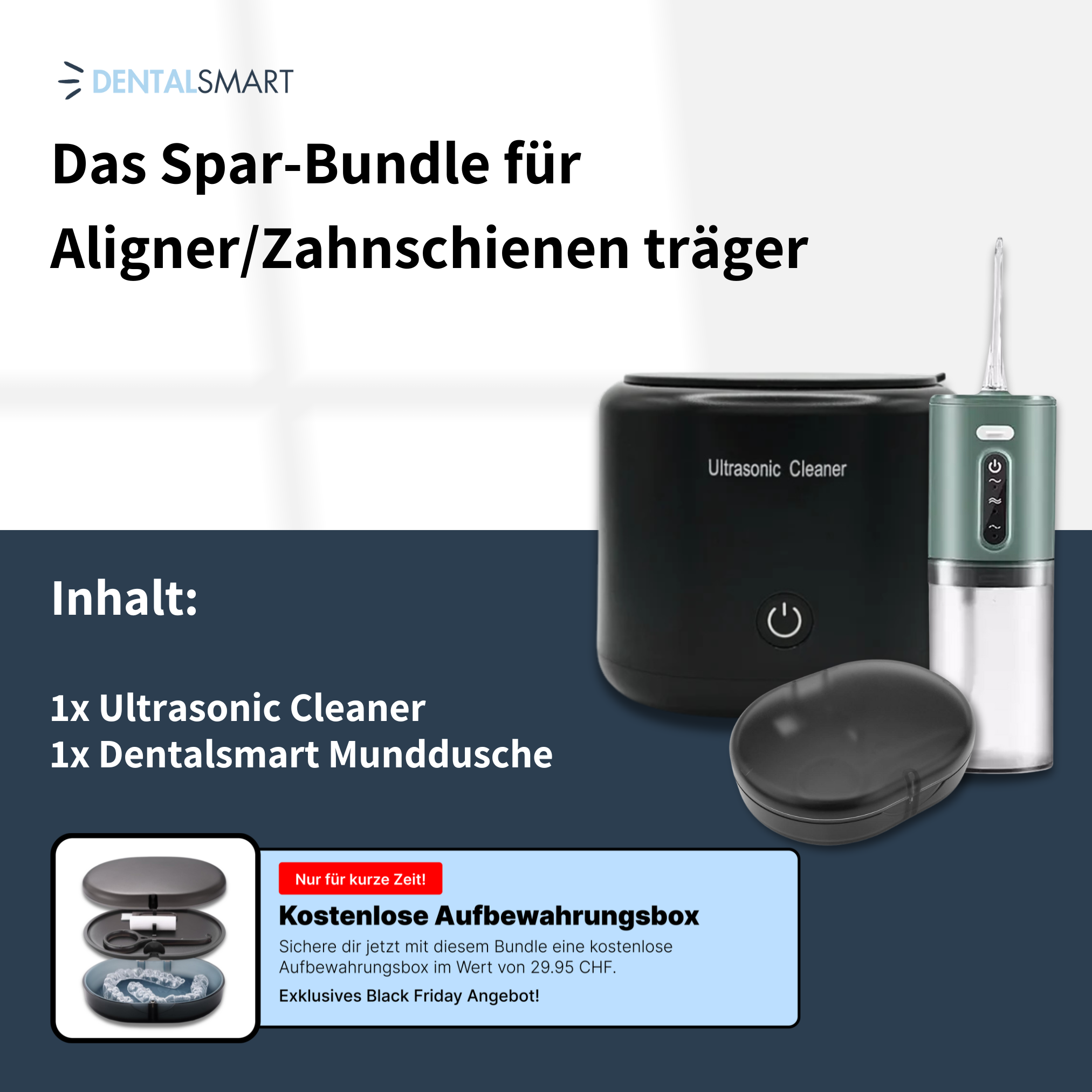 Spar-Bundle für Aligner- und Zahnschienenträger mit Ultraschallreiniger und Munddusche