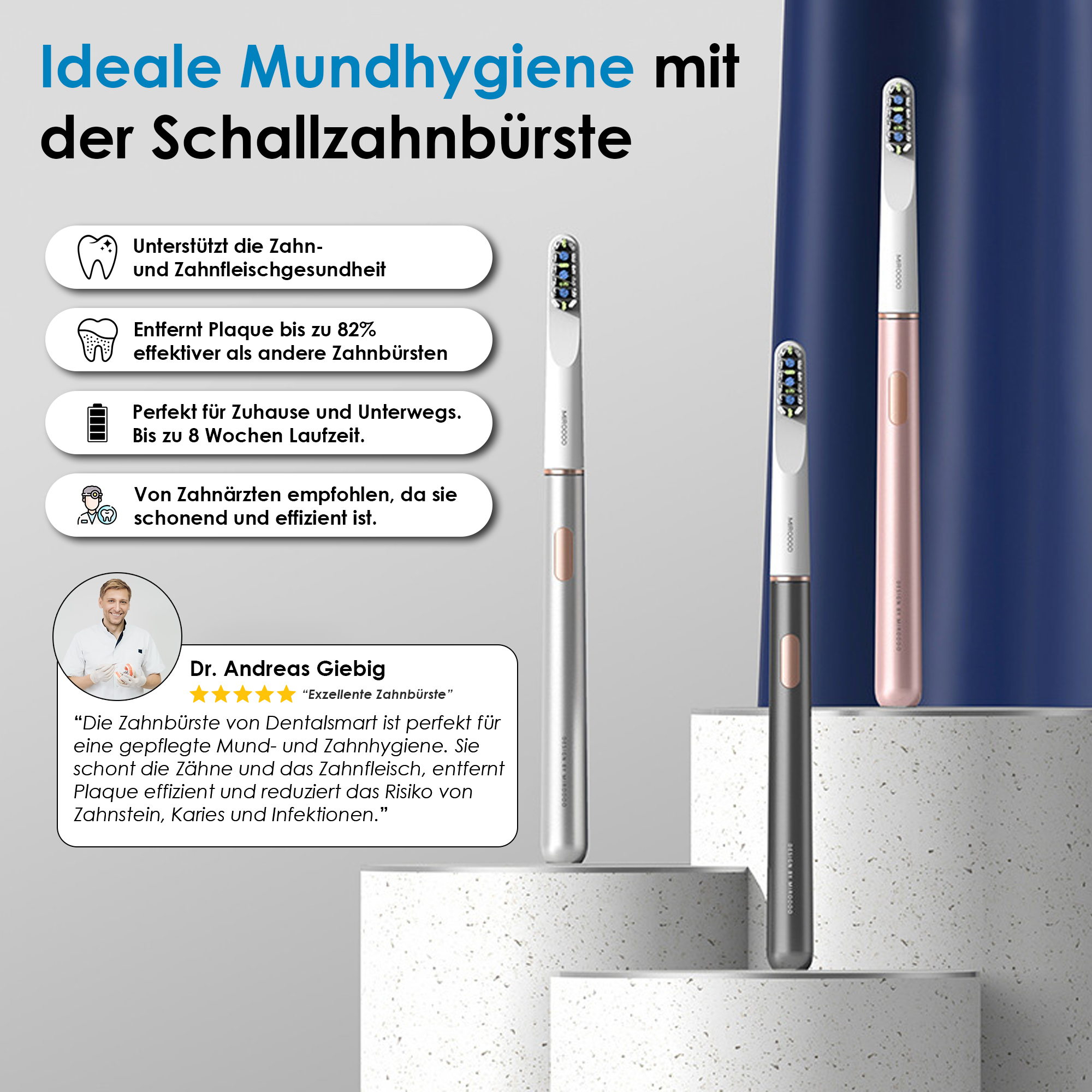 Dentalsmart Schallzahnbürste mit Hochfrequenz-Vibrationstechnologie und Reinigungsmodi